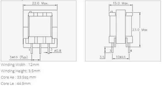 EE2005 6 pin Vertical Bobbin